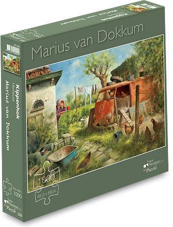 Art Revisited Marius van Dokkum - Kippenhok - 1000 stukjes, Hobby en Vrije tijd, Denksport en Puzzels, Nieuw, Legpuzzel, 500 t/m 1500 stukjes