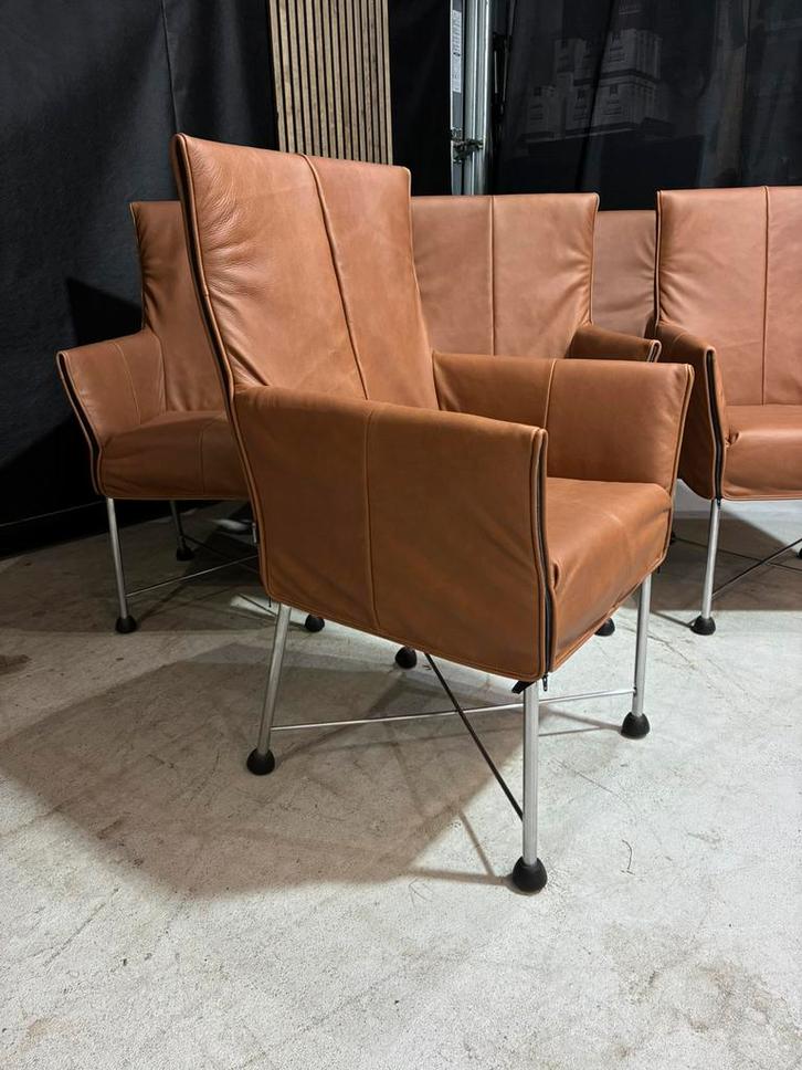 Actie - 6 Montis Chaplin chroom dop - Rancho cognac, Huis en Inrichting, Stoelen, Zo goed als nieuw, Vijf, Zes of meer stoelen