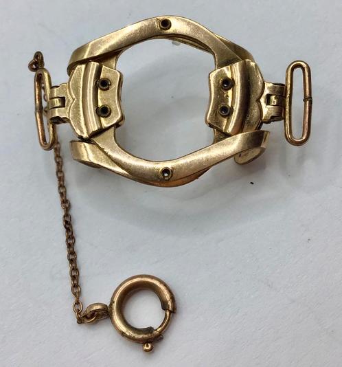 Vintage zakhorloge houder goud double gemerkt met ketting, Sieraden, Tassen en Uiterlijk, Antieke sieraden, Ketting, Goud, Verzenden