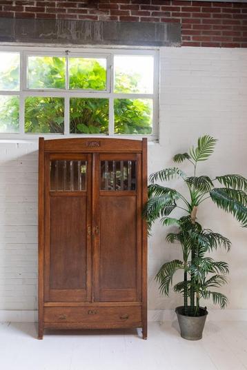 Antieke Ladekast Eiken Art Nouveau Jugendstil Glazen Deuren beschikbaar voor biedingen