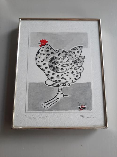 Virginie Bredel - Aquarel Kip, Antiek en Kunst, Kunst | Tekeningen en Foto's, Ophalen of Verzenden