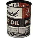 Mercedes Benz truck motor oil barrel reclame spaarpot metaal, Nieuw, Reclamebord, Ophalen of Verzenden