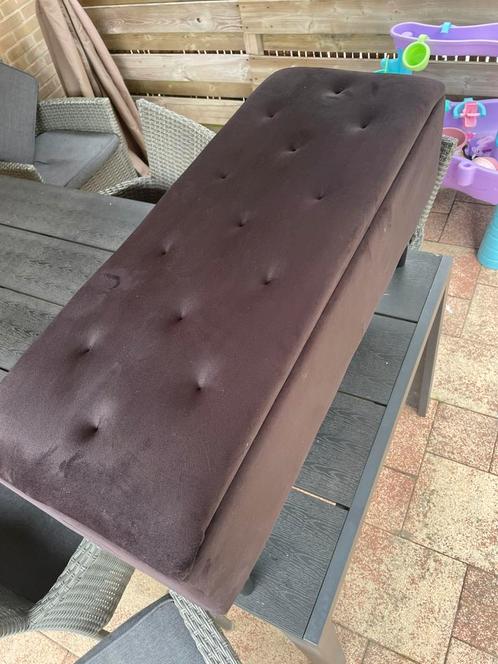 Zwarte poef, Huis en Inrichting, Banken | Voetenbanken en Poefen, Gebruikt, Minder dan 50 cm, 75 tot 100 cm, Rechthoekig, Stof
