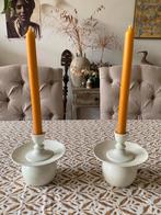 2 witte kaarsen kandelaars, Nieuw, Ophalen of Verzenden, Crème, Metaal