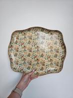 Vintage dienblad met bloemen en vogels, Ophalen of Verzenden, Gebruikt, Overige vormen, Overige materialen