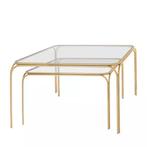 Glazen salontafel set van 2 tafels (messing), Huis en Inrichting, Ophalen, Vierkant, 50 tot 100 cm, Minder dan 50 cm