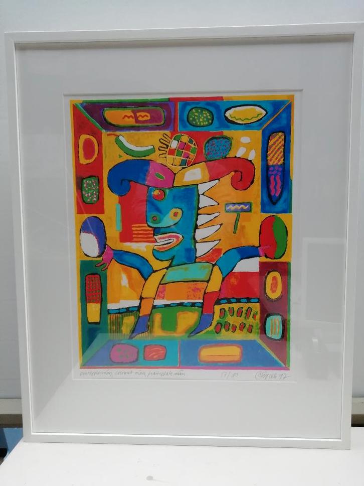 Clemens Briels - Ingelijste zeefdruk: Pineapple man, Antiek en Kunst, Kunst | Litho's en Zeefdrukken, Ophalen