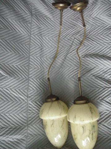 Grote gemarmerd glas lamp art deco (2X) - zgan beschikbaar voor biedingen