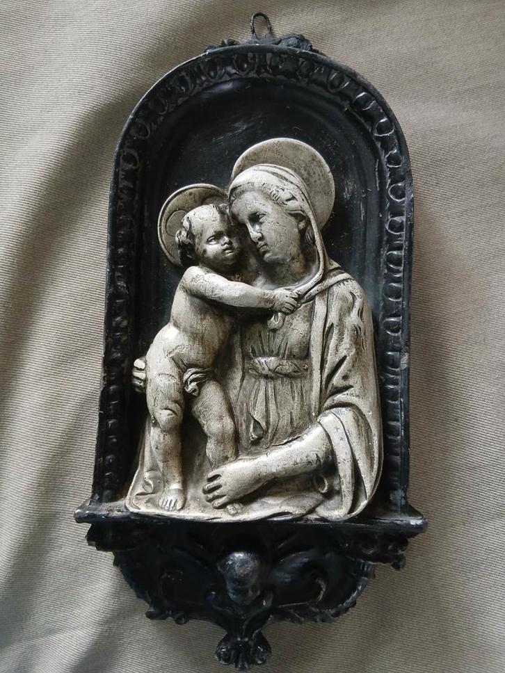 Antieke religieuze plaquette "Maria met kind", Antiek en Kunst, Antiek | Religie, Ophalen of Verzenden