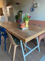 Pure Wood Houten eettafel met stalen frame - 220x85cm, Ophalen, Gebruikt, 200 cm of meer, 50 tot 100 cm