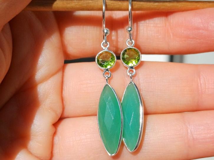Vanoli 925 zilveren oorbellen met chrysopraas en peridot, Sieraden, Tassen en Uiterlijk, Oorbellen, Nieuw, Hangers, Zilver, Groen