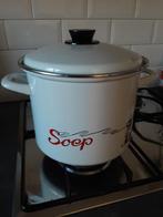 Witte Emaille Soeppan met Deksel, Kookpan of Snelkookpan, Overige materialen, Gebruikt, Ophalen of Verzenden