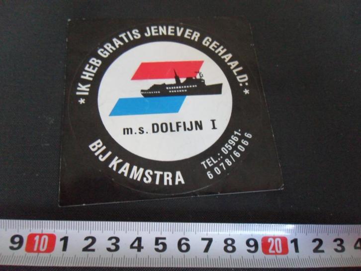sticker Delfzijl KAMSTRA m.s. Dolfijn I  Gratis Jenever, Verzamelen, Stickers, Zo goed als nieuw, Ophalen