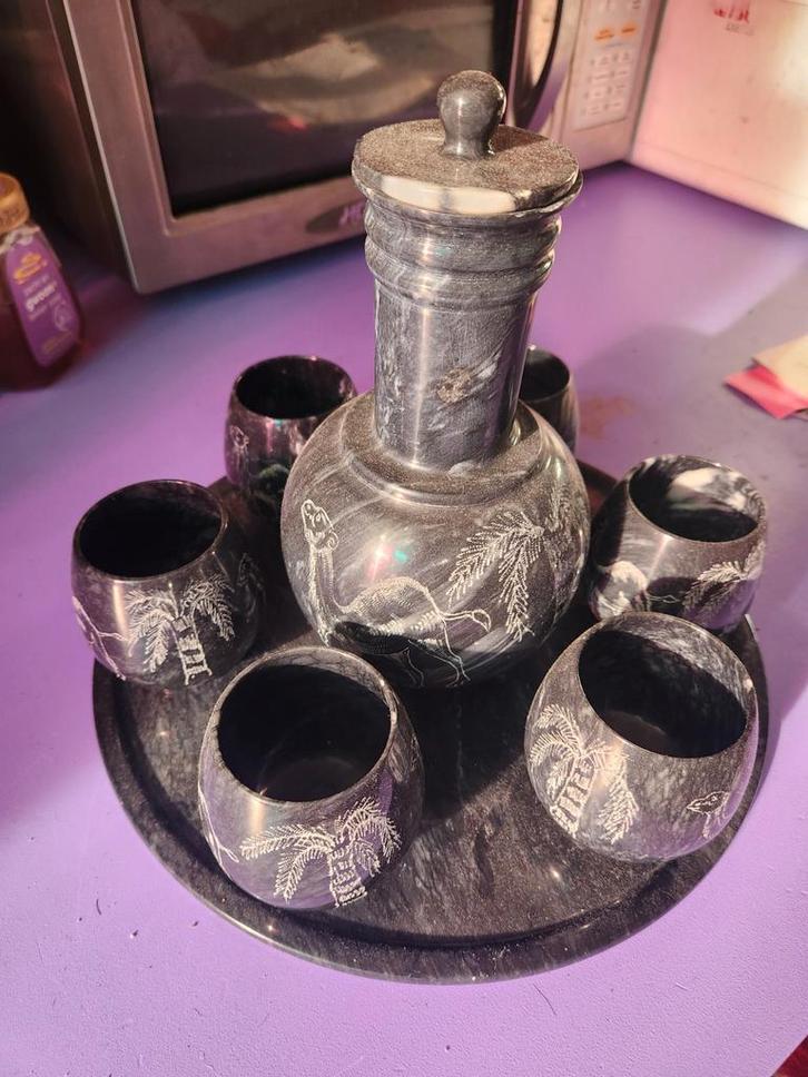 Antiek marmer thee set arabie Midden-Oosten Servies, Antiek en Kunst, Antiek | Emaille, Ophalen