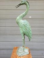 Grote bronze reiger tuinbeeld kunstwerk waterspuwer fontein, Verzenden, Zo goed als nieuw, Metaal, Dierenbeeld