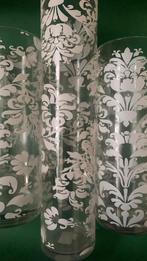 Set vazen en kaarsen met ornamenten, Wit, Ophalen of Verzenden, Minder dan 50 cm, Glas
