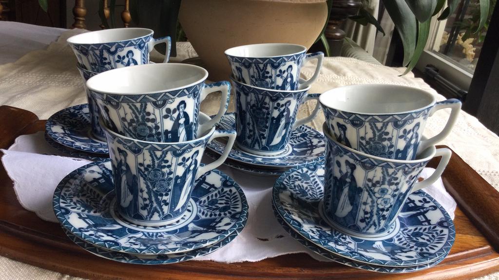 Lange Lijs kop en schotels / porselein Mosa/ 7 op voorraad, Antiek en Kunst, Antiek | Servies los, Ophalen of Verzenden