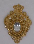 Goudkleurig Kroon Broche, Met kristal, Overige materialen, Gebruikt, Ophalen of Verzenden