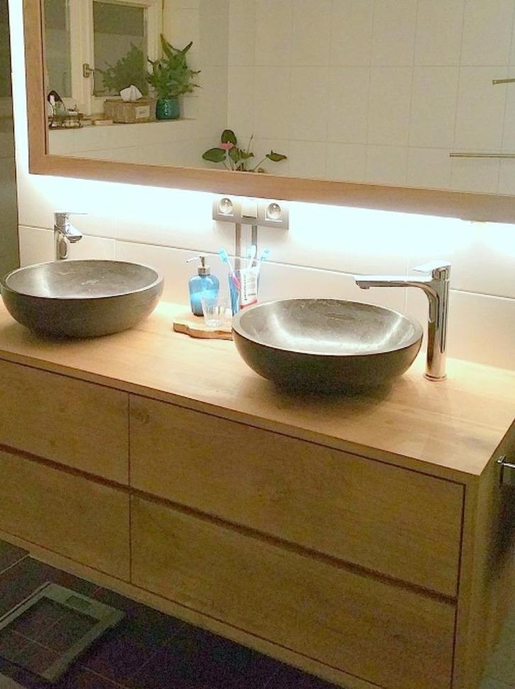 Eiken badkamermeubel Jorg 4 lades, Huis en Inrichting, Badkamer | Badkamermeubels, Nieuw, Wastafelkast, Minder dan 100 cm, 150 tot 200 cm