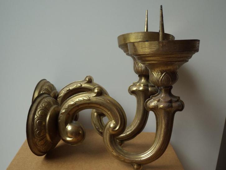 antieke kaarshouders koperen armen neo-gothiek appliques, Antiek en Kunst, Antiek | Lampen, Ophalen of Verzenden