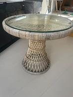 Rotan tafel rond met glazen blad. HK living, Ophalen, Gebruikt, Rond, Bohemian