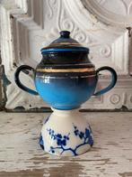 Oud emaille suikerpotje blauw zwart met gouden bies, Ophalen of Verzenden