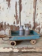Oude houten kar met 2 houten melkbussen, Antiek en Kunst, Ophalen of Verzenden