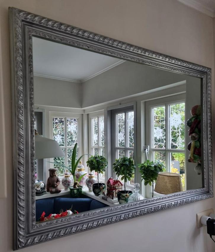 GROTE BAROK STIJL HOUTEN SPIEGEL, Huis en Inrichting, Woonaccessoires | Spiegels, Gebruikt, Rechthoekig, Ophalen