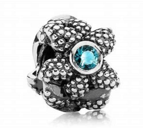 Pandora zilveren bedel zeester met turquoise zirconias, Sieraden, Tassen en Uiterlijk, Bedels, Pandora, Zilver, 1 bedel, Met strass