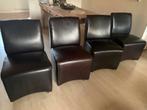 Leren eettafelstoelen op wieltjes, Huis en Inrichting, Ophalen, Bruin, Leer, Zo goed als nieuw