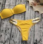 Gouden gele push up bikini badpak brazilian string dames, Verzenden, Nieuw, Geel, Bikini
