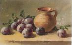 Stilleven van pruimen met aardewerk kruik – C. Klein, Ophalen of Verzenden, Voor 1920, Gelopen, Natuur