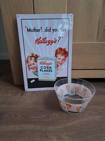 Kellogg's metalen reclamebord glazen schaaltje prijs p/stuk  beschikbaar voor biedingen