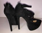 Mary Paz zwarte Suedine SEXY 13,5 hak plateau pumps mt 36, Zwart, Ophalen of Verzenden, Zo goed als nieuw, Mary Paz