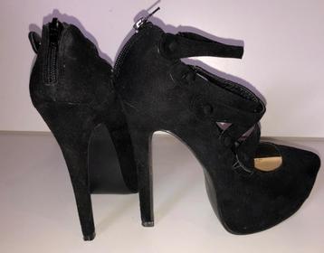 Mary Paz zwarte Suedine SEXY 13,5 hak plateau pumps mt 36 beschikbaar voor biedingen