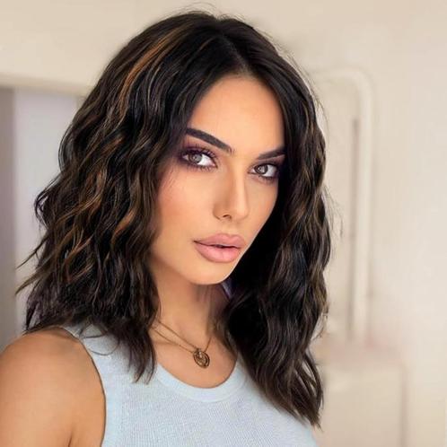 NIEUW! Porsmeer pruik zwart met bruine highlights, Sieraden, Tassen en Uiterlijk, Uiterlijk | Haarverzorging, Nieuw, Pruik of Haarverlenging