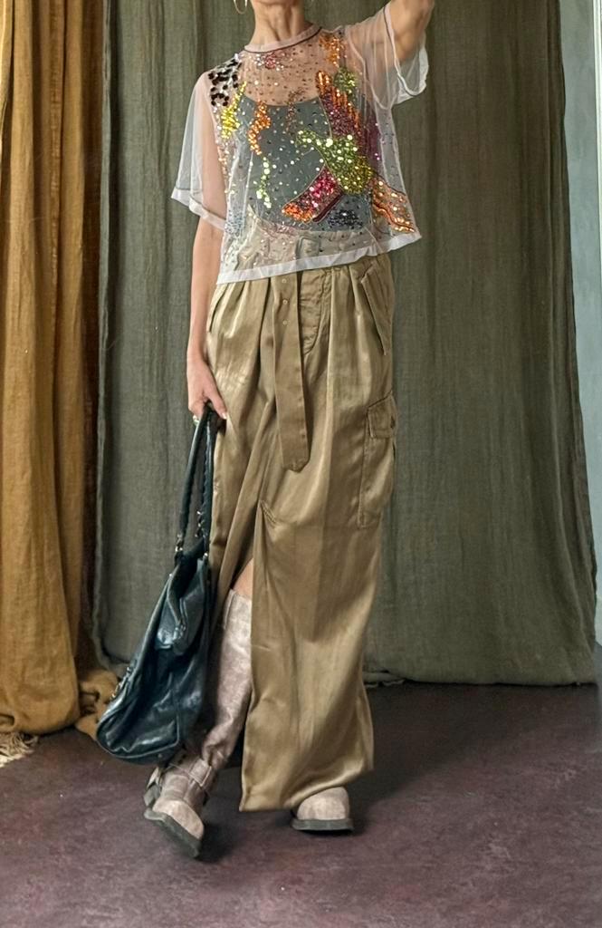 Beeldschone tulle top vib vogel pailletjes 38  forte forte, Kleding | Dames, Tops, Zo goed als nieuw, Maat 38/40 (M), Korte mouw