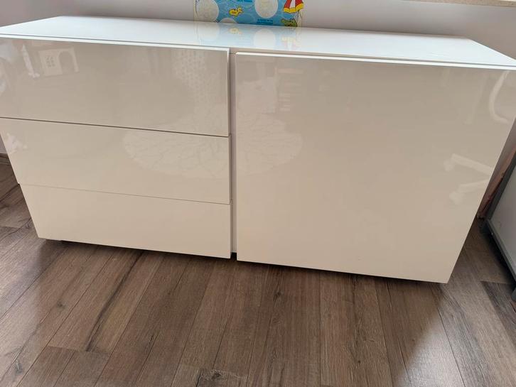 Hoogglans Wit Dressoir, Huis en Inrichting, Kasten | Dressoirs, Gebruikt, 100 tot 150 cm, 50 tot 75 cm, Met lade(s), Met deur(en)