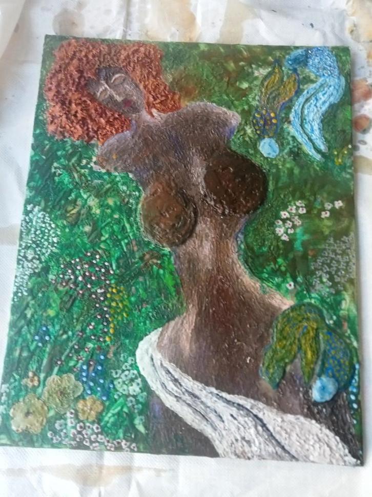 geschilderd en encaustic, Antiek en Kunst, Kunst | Schilderijen | Modern, Ophalen of Verzenden