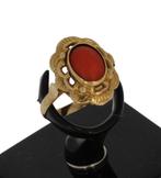 Bloedkoraal 14k gouden dames vintage ring bloem motief