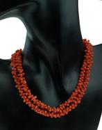 Bloedkoraal antieke ketting 14k gouden bol slot dames, Verzenden, Goud, Ketting, Met edelsteen