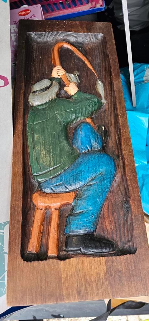 Houten Wanddecoratie Visser, Antiek en Kunst, Kunst | Beelden en Houtsnijwerken, Ophalen of Verzenden