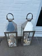 Windlichten (2 stuks) incl. inhoud. Stenen/schelpen/kaars., Huis en Inrichting, Woonaccessoires | Kandelaars en Kaarsen, Ophalen