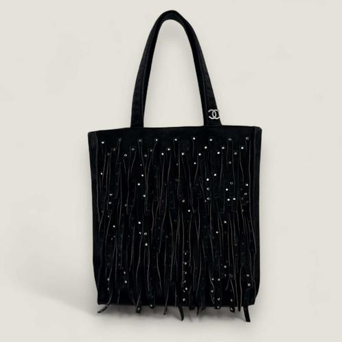 Authentiek Chanel fringe tasje, Sieraden, Tassen en Uiterlijk, Tassen | Damestassen, Gebruikt, Handtas, Zwart, Ophalen of Verzenden