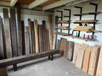Stoere wandplanken van gebruikt hout + metalen dragers, Huis en Inrichting, Woonaccessoires | Wandplanken en Boekenplanken, Ophalen