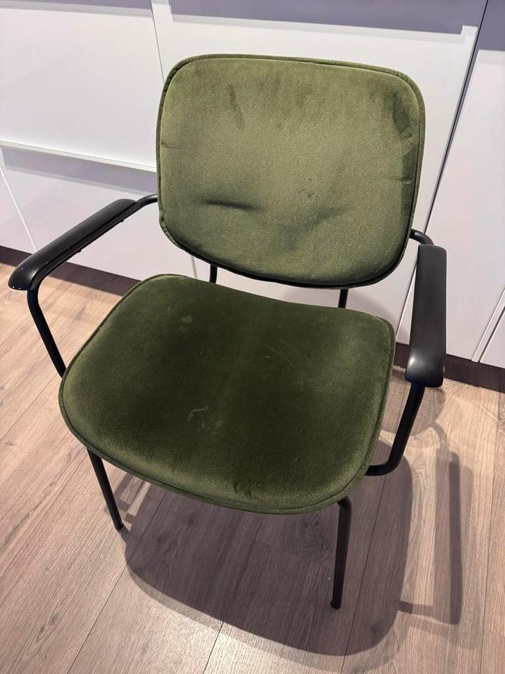 2 Velvet Groene Eetkamerstoelen - Gebruikt, Huis en Inrichting, Stoelen, Gebruikt, Twee, Stof, Overige kleuren, Ophalen