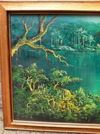Exotisch schilderij met herten aan het water., Ophalen