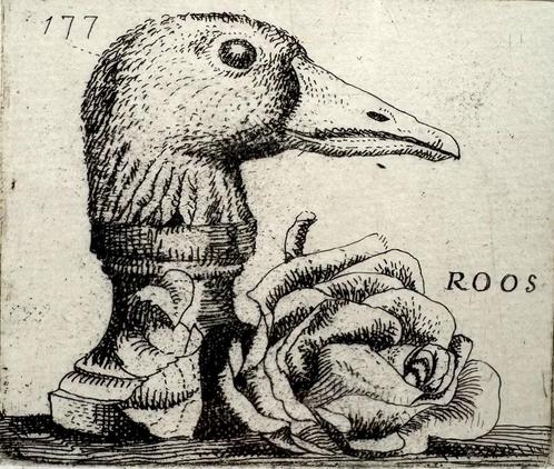 Ets Hermanus Berserik, eendekop met roos, jaren ’90, Antiek en Kunst, Kunst | Etsen en Gravures, Ophalen of Verzenden