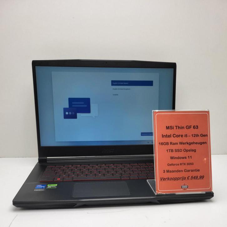 MSi Thin GF63 i5 12th Gen | Met Garantie, Computers en Software, Windows Laptops, Zo goed als nieuw