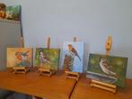 Schilderij roodborstje mus 4 st - vogelschilderijen - mussen, Ophalen of Verzenden